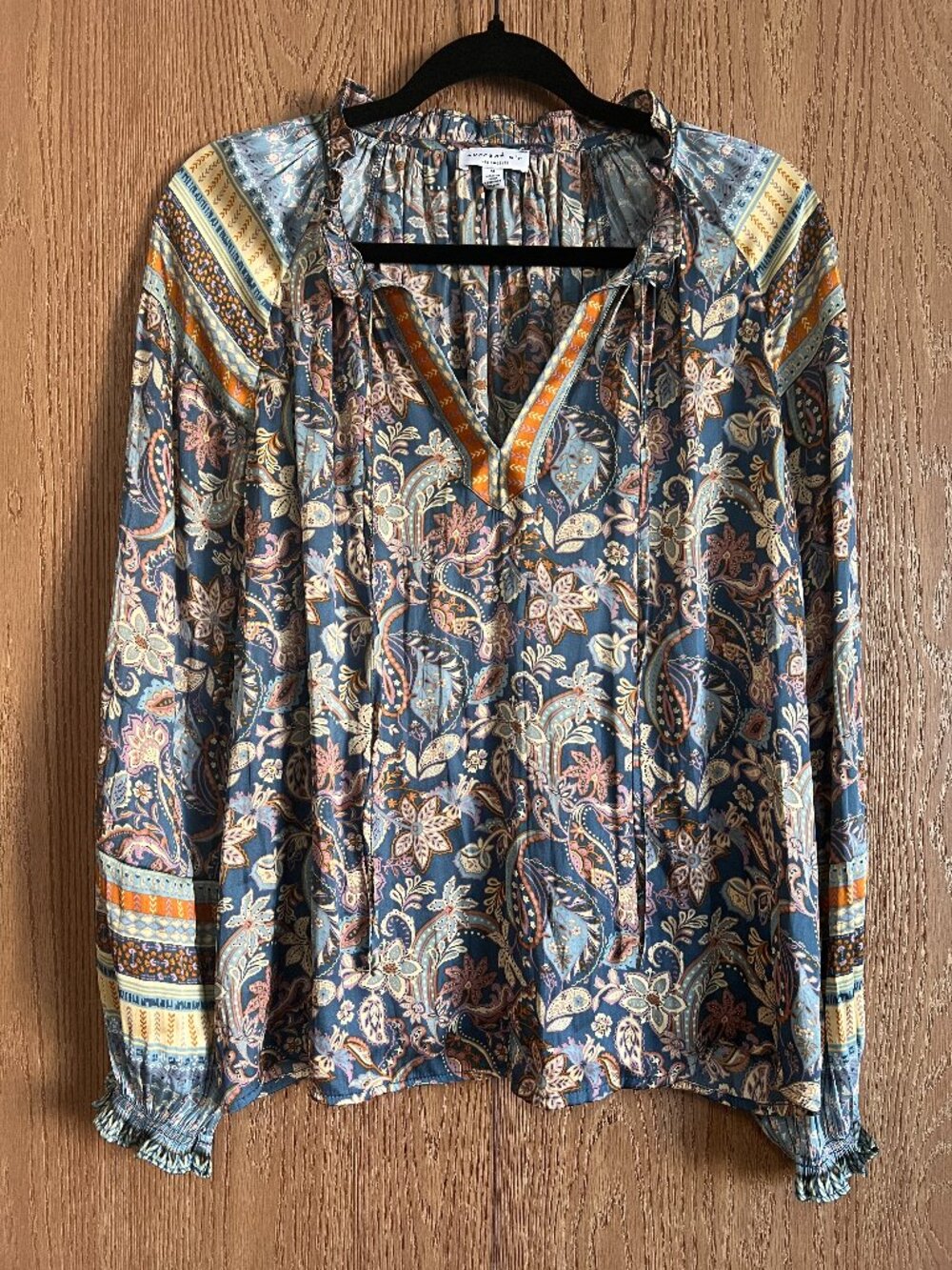 Current Air Multi-Colored Paisley Tie-Neck Blouse